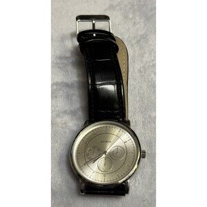 Geneva watch-black leather band-Stainless steel-Needs new battery